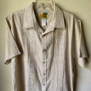 Haband Guayabera Men's Beige Linen Blend Cuban Cigar Button Top Shirt Size M